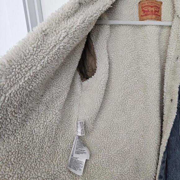 Vintage Levis Men's Denim Jacket Size L Sherpa Lined Stone Washed Trucker Coat - Picture 5 of 8